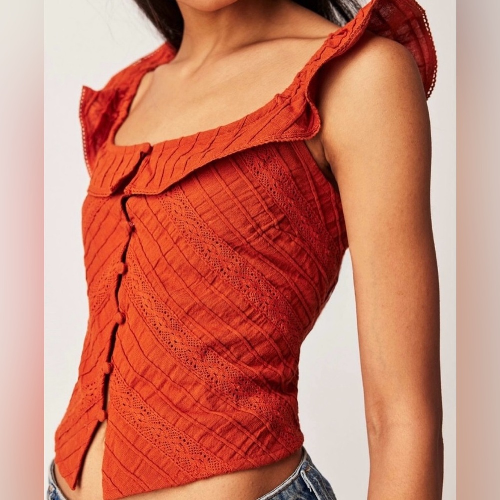 Free People Riviera Lace Inset Tank Top in Burnt Sienna Orange size X-Small - Picture 1 of 10